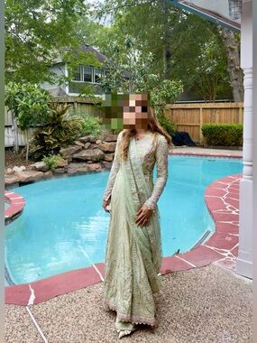 Suffuse by Sana Yasir, Elegant Light Green Embroidered Maxi.